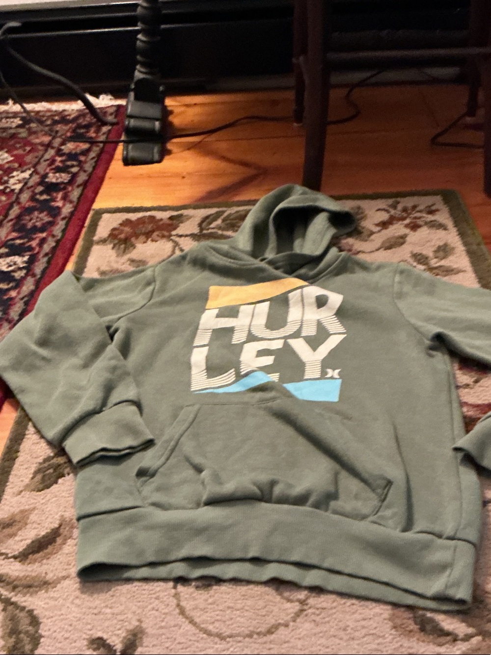 Hurley Olive Green Hoodie with Yellow & Blue Logo